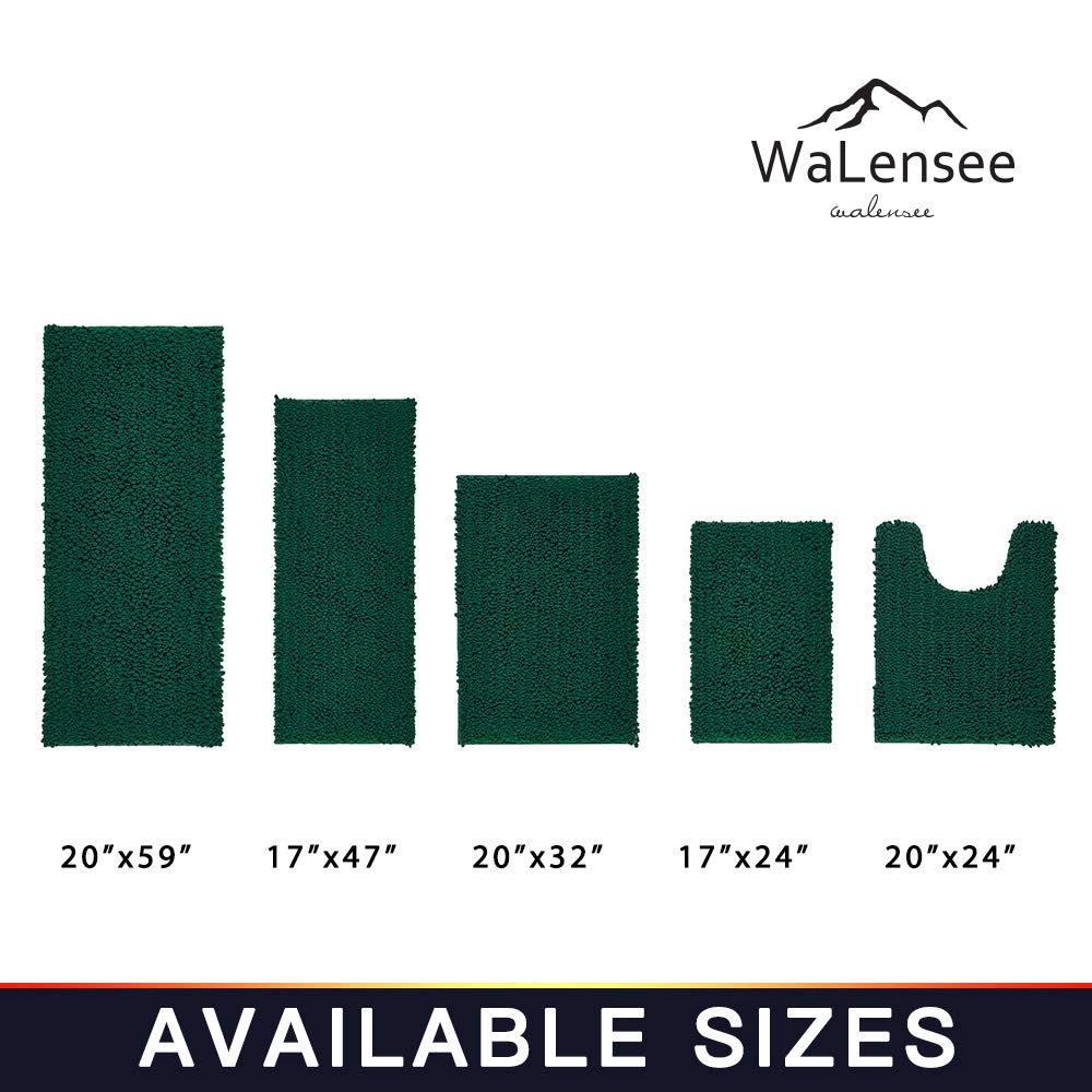 Walensee Bathroom Contour Rug Non Slip Toilet U Shaped Bath Mat (20X24, Hunter Green) Water Absorbent Super Soft Shaggy Chenille